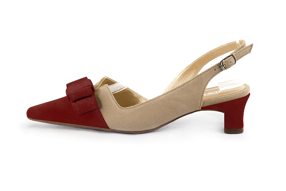 French elegance and refinement for these burgundy red and tan beige dress slingback shoes, with a knot, 
                available in many subtle leather and colour combinations. The pretty French spirit of this beautiful pump will accompany your steps nicely and comfortably.
To be personalized or not, with your materials and colors.  
                Matching clutches for parties, ceremonies and weddings.   
                You can customize these shoes to perfectly match your tastes or needs, and have a unique model.  
                Choice of leathers, colours, knots and heels. 
                Wide range of materials and shades carefully chosen.  
                Rich collection of flat, low, mid and high heels.  
                Small and large shoe sizes - Florence KOOIJMAN
